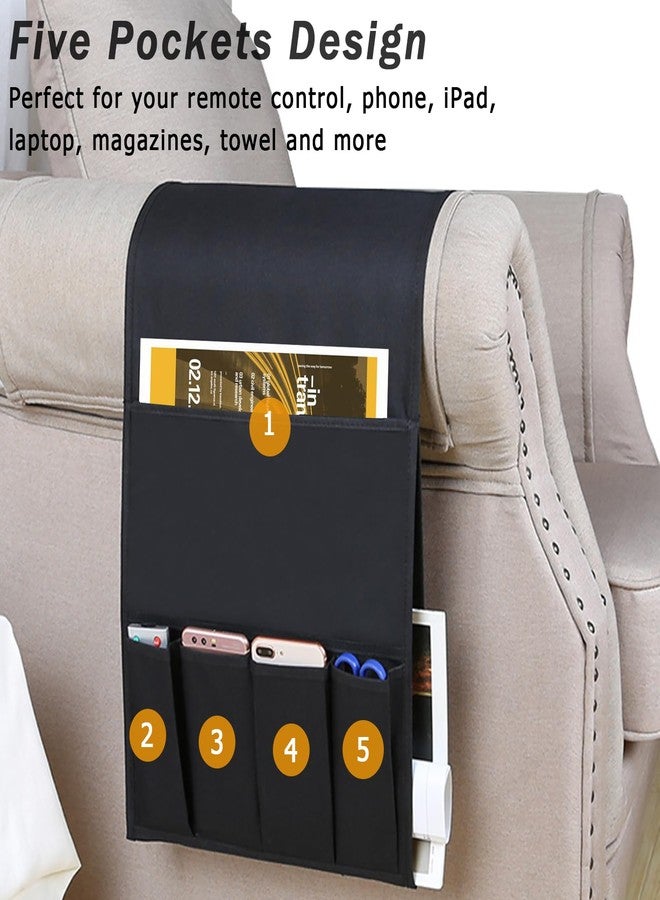 Hapforever Black Couch Remote Holder, Non-Slip Remote Control Holder Recliner Armchair Caddy Sofa Armrest Organizer Couch Chair Armchair Caddy with 5 Pockets (Black, 38”x12.5”) - Image 2